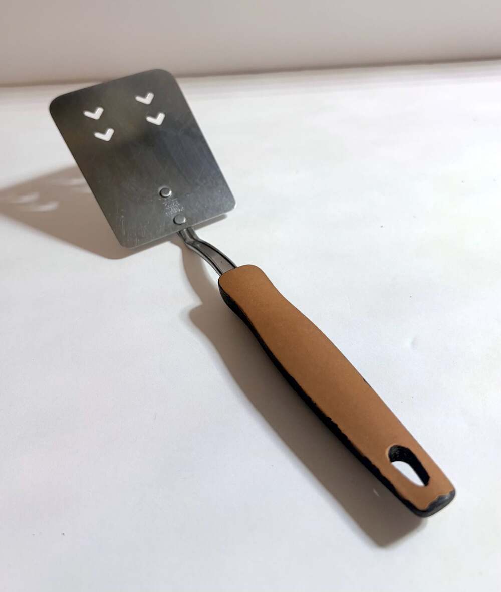 Vintage EKCO Stainless Steel Flipper Spatula with Faux Wood Grain Handle